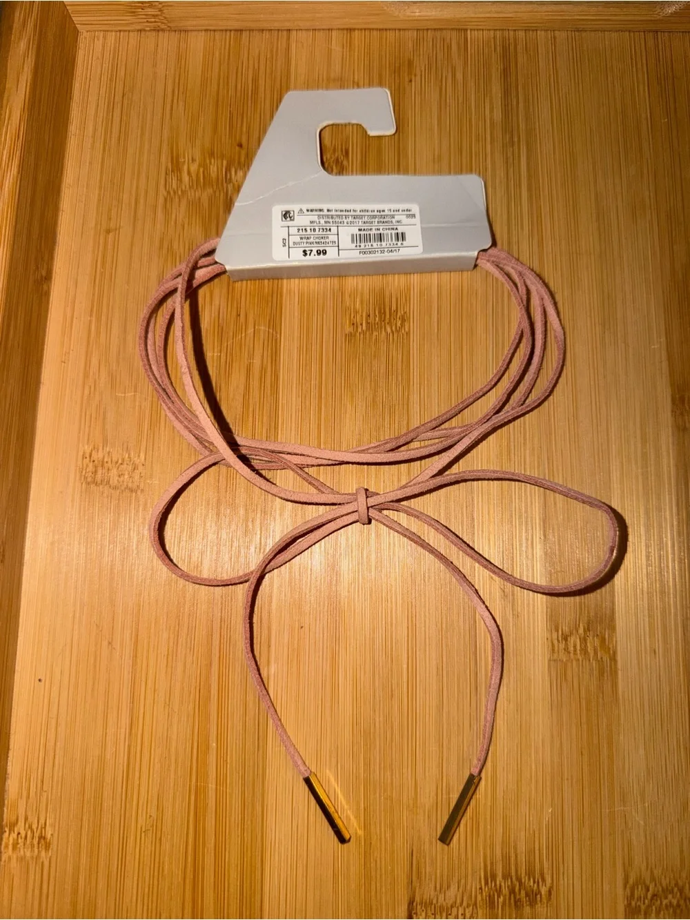 NWT Blush Pink Suede Wrap Choker with Gold-Tip Ends